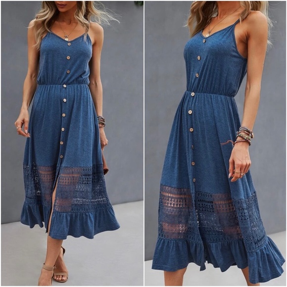 Button Detail Lace Cami Midi Dress - Picture 3 of 8